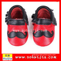 Hot selling fancy fashion design cow leather black and red moustache baby shoes with girl